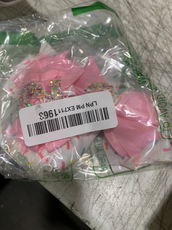 Photo 1 of 2Pcs Birthday Hair Bow for Baby Girls 2 3 4 5 6 7 Years Sprinkle Decorations Confetti Ice Cream Party Pink Pigtail Hair Accessories for Two 2nd Second Birthday