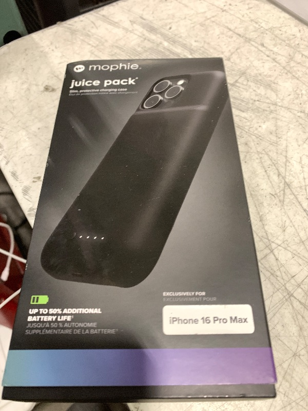 Photo 1 of Mophie Juice Pack Battery Case for iPhone 16 Pro Max - Slim Charging Case, Magnetic Back for Wallets & Mounts, +50% Extra Battery Life, Enhanced 6-Foot Drop Protection, Sustainable Material, Black