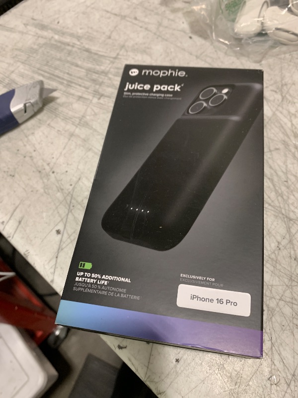Photo 1 of Mophie Juice Pack Battery Case for iPhone 16 Pro - Slim Charging Case, Magnetic Back for Wallets & Mounts, +50% Extra Battery Life, Enhanced 6-Foot Drop Protection, Sustainable Material, Black