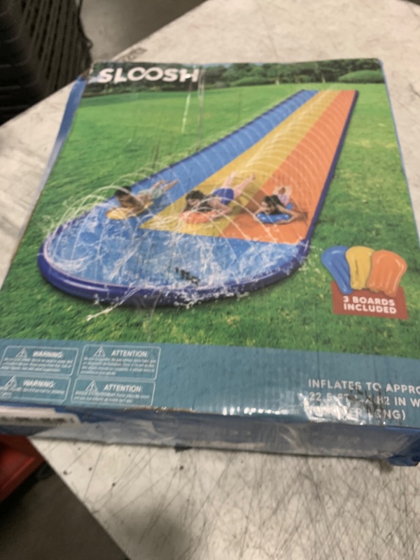 Photo 1 of Sloosh Triple Water Slide with 3 BodyBoards, 22.5FT Lawn Water Splash Slip and Slide Summer Toy Splash Pad with Build in Advanced Sprinkler for Kids Adults Backyard Summer Water Fun