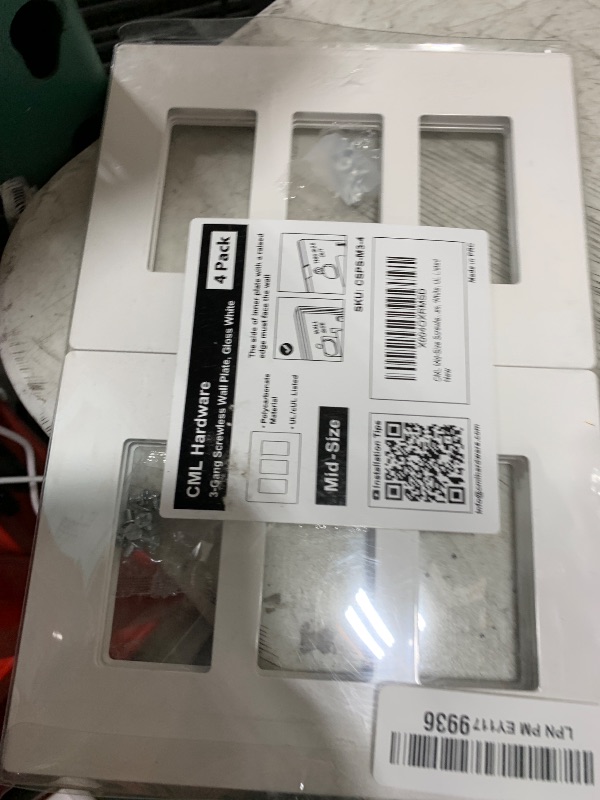 Photo 1 of CML 3-Gang Screwless Wall Plate Cover, Mid-Size 4.88" x 6.76", Midway Triple Faceplate Cover for Decorator Receptacle Outlet & Switch, UL Listed, 4 Pack, White