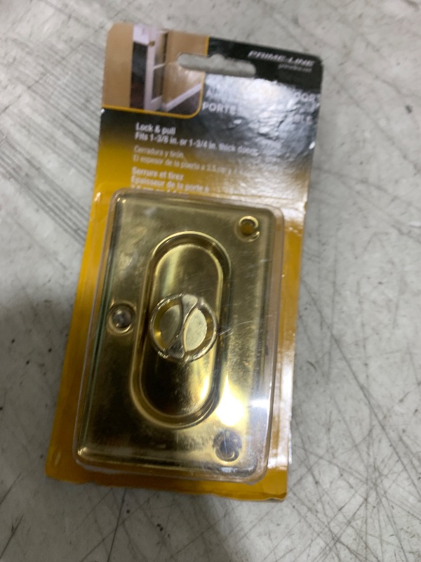 Photo 1 of Prime-Line N 7365 Pocket Door Privacy Lock with Pull - Replace Old or Damaged Pocket Door Locks Quickly and Easily – Polished Brass, 3-3/4” (Single Pack)