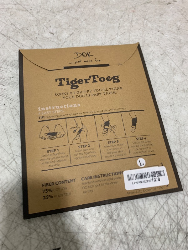 Photo 1 of DOK TigerToes Premium Non-Slip Dog Socks for Hardwood Floors - Extra-Thick Grip That Works Even When Twisted - Prevents Licking, Slipping, and Great for Dog Paw Protection - Size Large