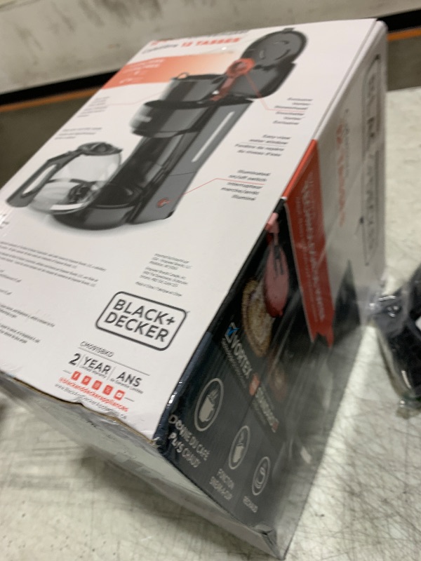 Photo 1 of BLACK+DECKER 12-Cup Coffee Maker with Easy On/Off Switch, Easy Pour, Non-Drip Carafe with Removable Filter Basket, Vortex Technology, Black