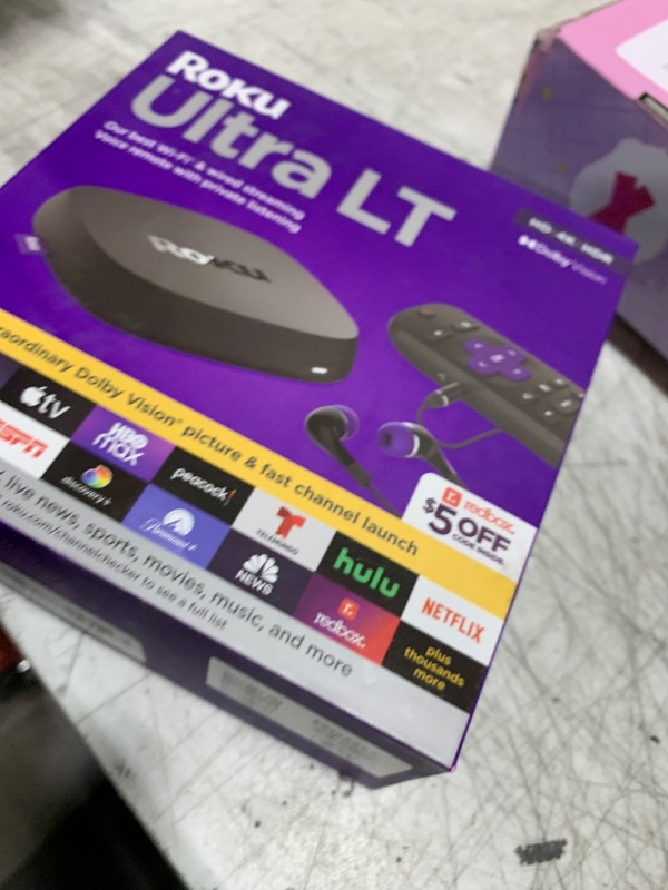 Photo 1 of Roku Ultra LT (2023) HD/4K/HDR Dolby Vision Quad-Core Streaming Player with HDMI Cable, Headphones, Voice Remote w/ Private Listening, Ethernet