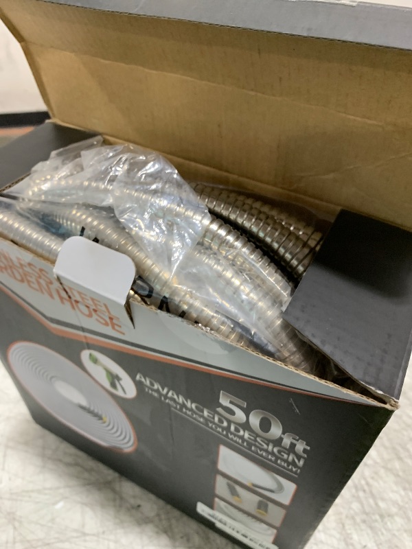 Photo 1 of Garden Hose 50 ft, Stainless Steel Water Hose with 10 Function Nozzle Flexible, Heavy Duty, Lightweight, No-Kink, Pet Proof, Puncture Proof Hose Metal for Yard, Outdoor