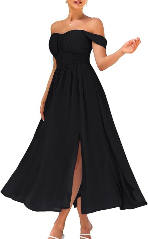 Photo 1 of GRACE KARIN 2025 Women's Summer Floral Print Flowy A Line Maxi Dresses Sleeveless Smocked Off Shoulder Dress M
