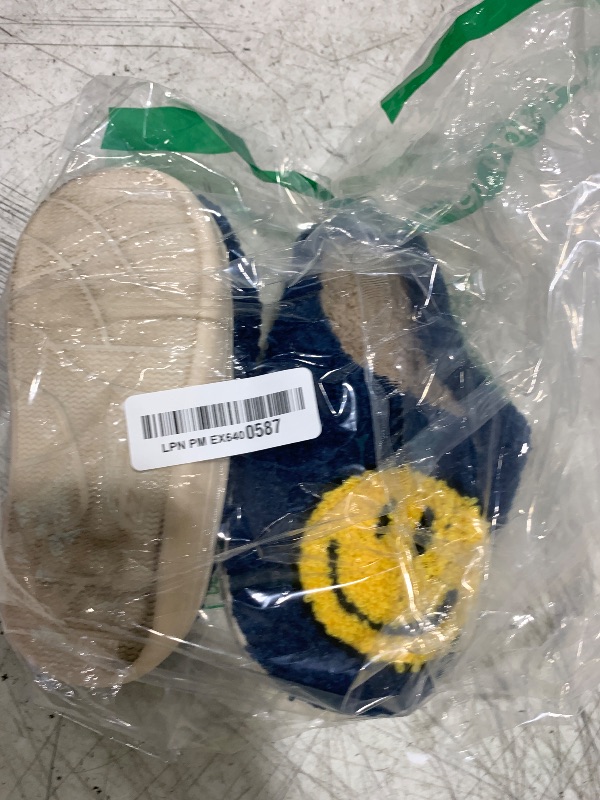 Photo 1 of Cute Smile Face Kids' Plush Non-Slip Toddler Warm House Slippers - Little Kids Cartoon Smile Slippers - Indoor/Outdoor Navy Blue 2627