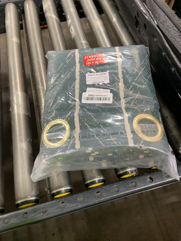 Photo 1 of 1 Pair American Luxury Retro Fish Bone Drapes Room Darkening Green and Gold Curtains for Living Room Bedroom (Green,54"x84")