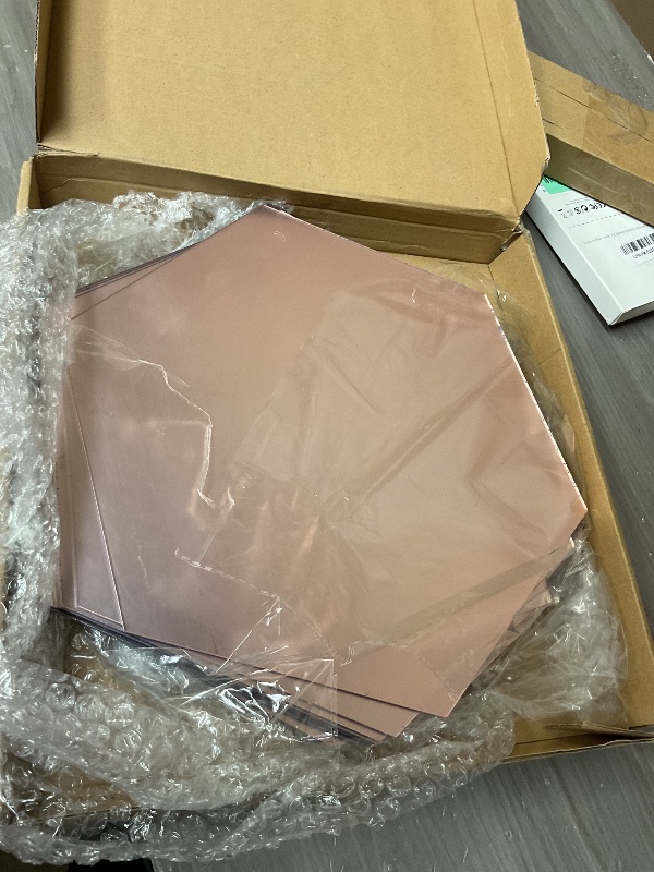 Photo 1 of Vercraft 6 Pcs 12 Inches Acrylic Hexagon Mirrors for Tables Centerpieces Wedding Centerpieces Rose Gold Mirror Trays Mirror Plates for Table, Wedding, Baby Shower Party Decorations, 1.5 mm