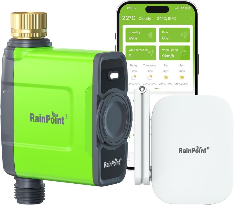 Photo 1 of RAINPOINT WiFi Water Timer for Garden Hose, Brass Inlet WiFi Sprinkler Controller, Smart Hose Timer Valve with Antenna Gateway, Automatic Drip Irrigation System/Rain Delay for Garden/Lawn/Yard