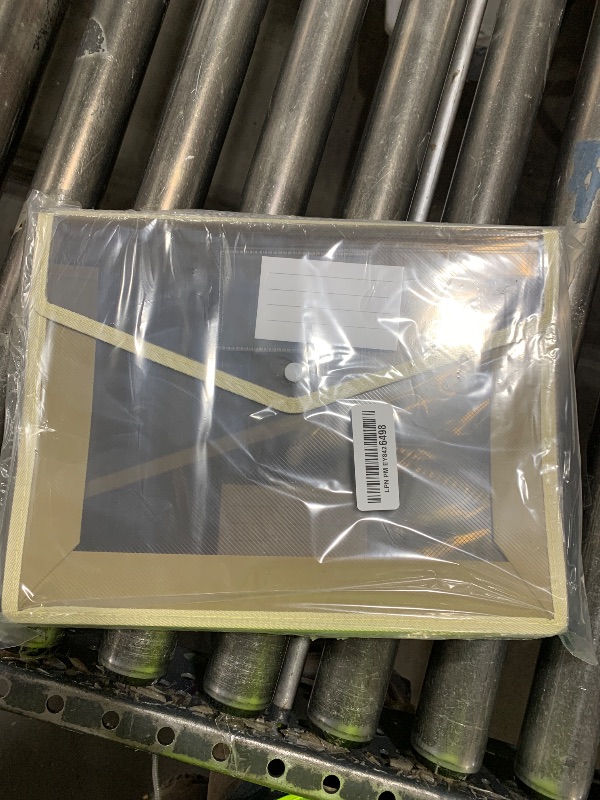 Photo 1 of 10 Pieces Plastic File Folders Envelope Expanding File Wallet Organizer Documents Folder with Snap Closure and Pocket, A4 Size Waterproof Transparent Pouch(Khaki,Horizontal)