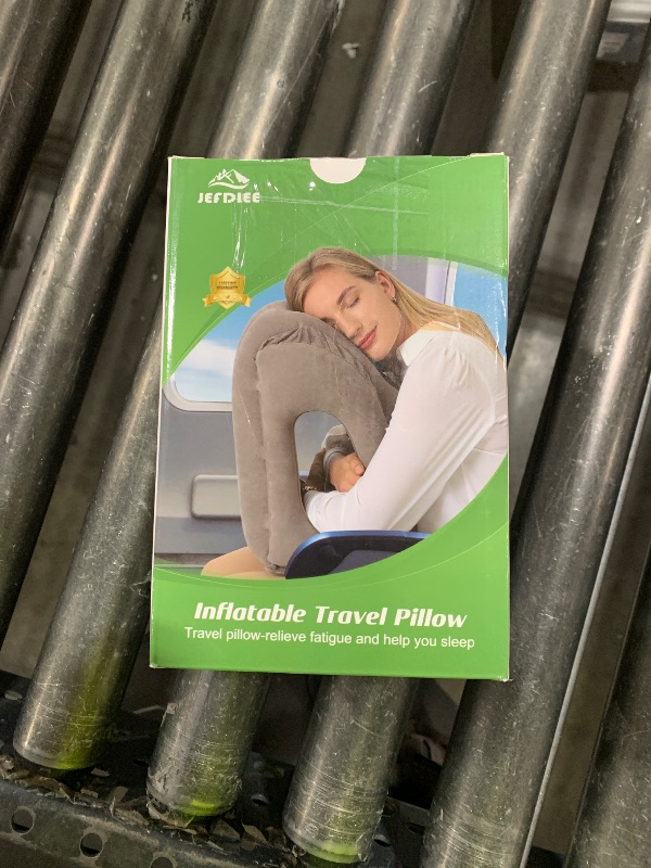 Photo 1 of JefDiee Inflatable Travel Pillow, Airplane Neck Pillow Comfortably Supports Head and Chin for Airplanes, Trains, Cars Office Napping on The Tray Table (Grey)