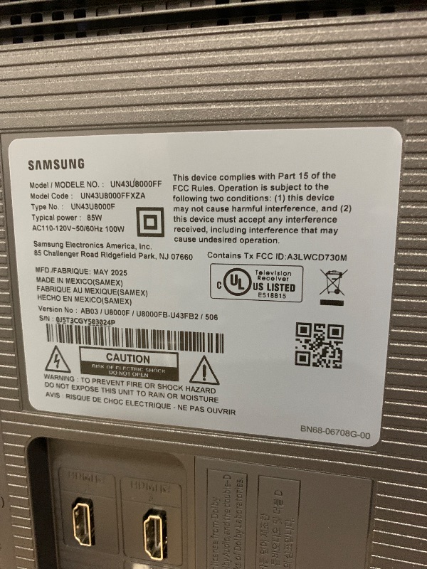 Photo 1 of Samsung 43-Inch Class Crystal UHD U8000F 4K Smart TV (2025 Model) Endless Free Content, Crystal Processor 4K, MetalStream Design, Knox Security, Alexa Built-in
