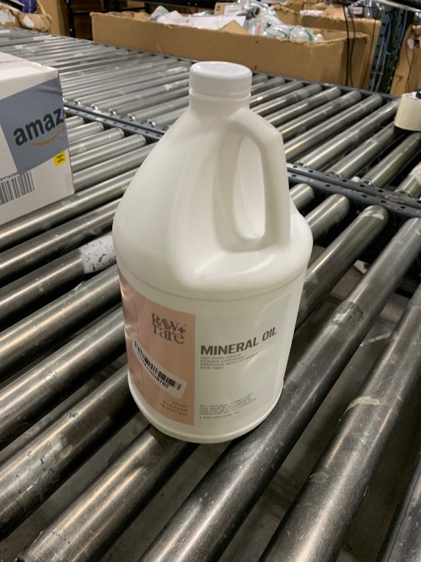 Photo 1 of Raw Plus Rare Food Grade Mineral Oil (1gal), Suitable for Bamboo Cutting Board, Butcher Block, Wood, Knife Blade, Cast Iron Tools - Vegan, Enriched with Vitamin E