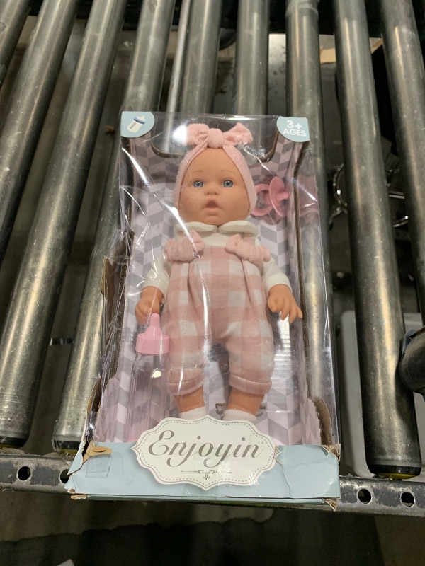 Photo 1 of Enjoyin 12'' Baby Doll in Gift Box with Pink Cloths, Pacifier, 13''x13'' Microfabric Blanket, and Feeding Bottle