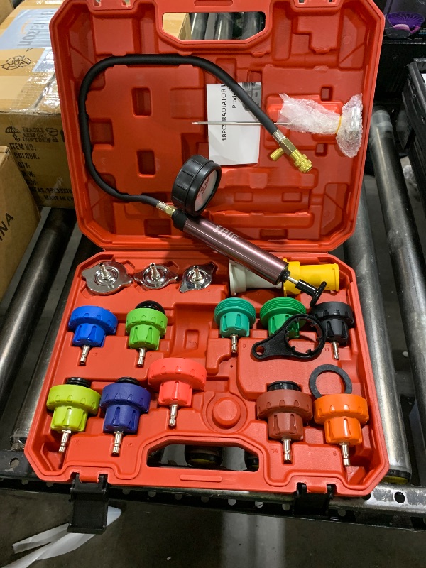 Photo 1 of HZAUTOS 18PCS Radiator Pump Pressure Tester Kit, Pressure Leak Tester Tool Kit for Automotive Cooling System Water Tank Leakage Detection