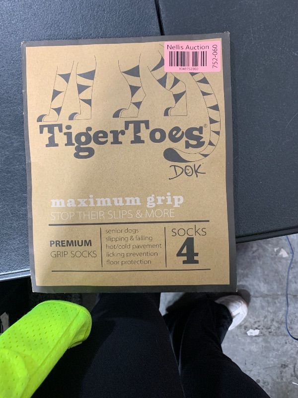 Photo 1 of DOK TigerToes Premium Non-Slip Dog Socks for Hardwood Floors - Extra-Thick Grip That Works Even When Twisted - Prevents Licking, Slipping, and Great for Dog Paw Protection - Size Large