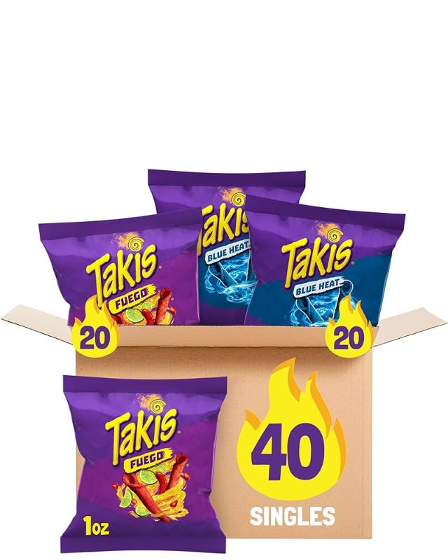 Photo 1 of Takis 40 pc / 1 oz Variety Pack - Fuego & Blue Heat Flavored (best by Oct, 6, 2025)