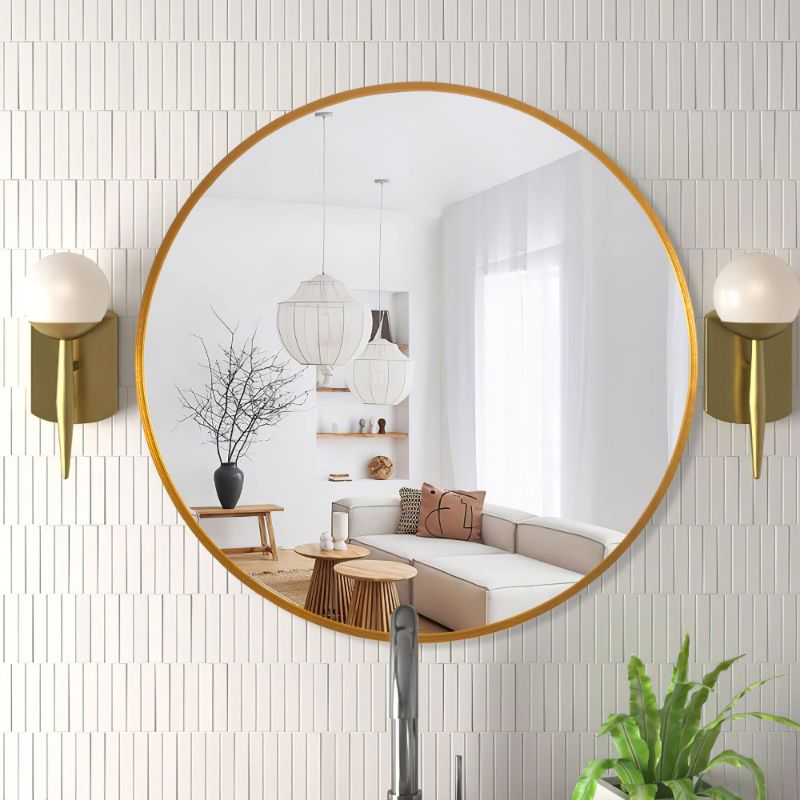 Photo 1 of Trvone Gold Round Mirror 24inch Circle Mirror Aluminum Alloy Frame Mirror