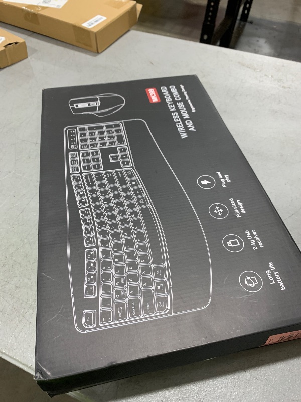 Photo 1 of Wireless Keyboard and Mouse Combo, 2.4G Full Size Wave Keys Ergonomic Keyboard with Wrist Rest and 3-Level DPI Adjustable Wireless Ergonomic Mouse for Windows, Mac OS Desktop/Laptop/PC(Black)