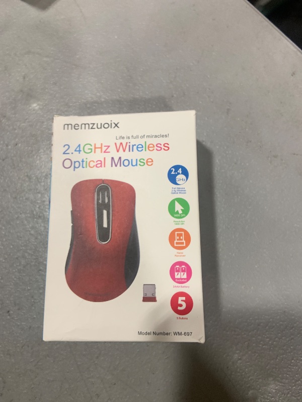 Photo 1 of memzuoix 2.4G Wireless Mouse, 1400 DPI Mobile Optical Cordless Mouse with USB Receiver, Portable Computer Mice for Laptop, PC, Desktop, MacBook, 5 Buttons, Red