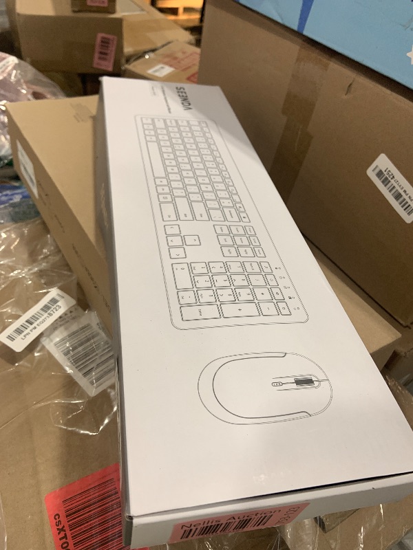 Photo 1 of Wireless Keyboard and Mouse Combo - Full Size Slim Thin Wireless Keyboard Mouse with Numeric Keypad 2.4G Stable Connection Adjustable DPI (White & Silver)