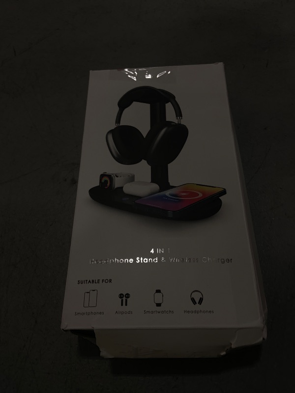 Photo 1 of 4 in 1 Wireless Charger with Headphone Stand Headset Holder & Station Dock for Apple Watch, AirPods Max/Pro/Pro 2/AirPods 4/ iPhone 16/15/14/13/12 LG, Samsung Galaxy, Huawei