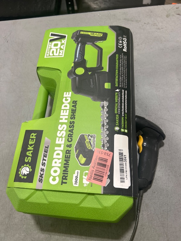 Photo 1 of Saker Cordless Hedge Trimmer-20V Electric Shrub Trimmer Grass Shears Handheld Grass Cutter, Hedge Shear with 2 PCS Rechargeable Battery and Charger for Garden, Lawn