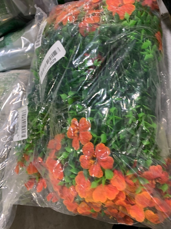 Photo 1 of HyeFlora Artificial Fall Flowers Faux Mums for Outdoor Indoor Garden Home Decoration, Faux Flower Daisy with Eucalyptus Leaves Fake Mums Plants Greenery Boxwood Porch Patio, 12 Bundles, New Orange