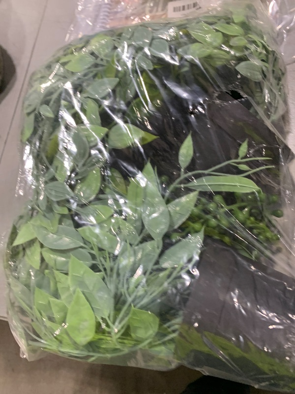 Photo 1 of Artificial Hanging Plants for Shelf, 4 Pack Fake Potted Greenery Faux Eucalyptus Vine, Mandala Vine, String of Pearls,Pea pod Leaves in Pot for Office Living Room Bathroom Indoor Outdoor Décor