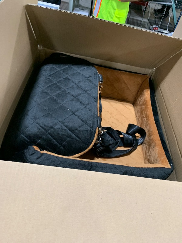 Photo 1 of Wooaidagg Dog Car Seat for Medium & Large Dogs Up to 55lbs, Memory Foam Cushion, Washable Cover, Safety Straps & Non-Slip Bottom(Black/Brown,Large) C97
