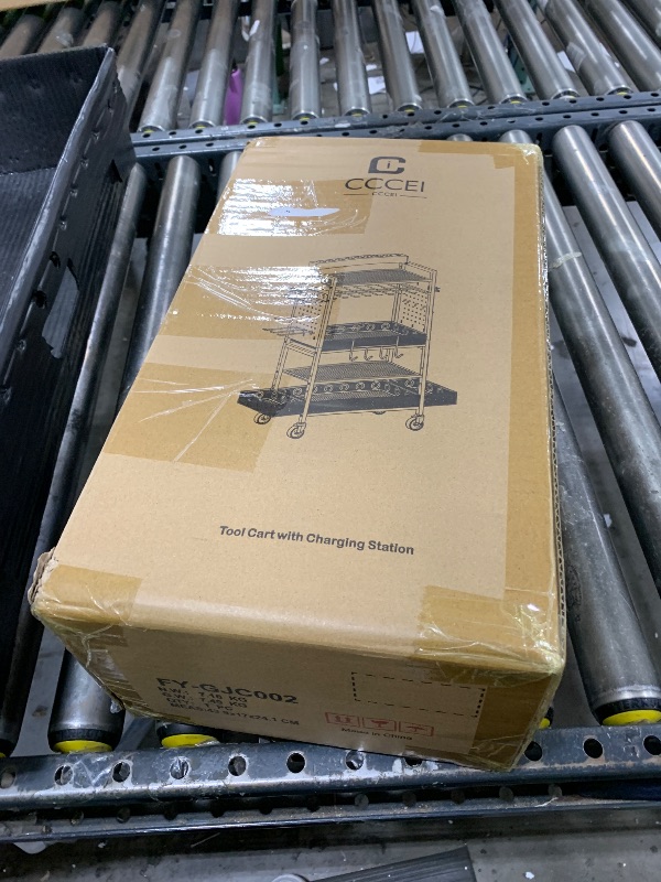 Photo 1 of CCCEI Power Tool Organizer Cart with Charging Station, Garage Floor Rolling Storage Cart on Wheels for Mechanic, Mobile 6 Drill, Tool Box Utility Cart with Battery Charging Power Strip, Red.

