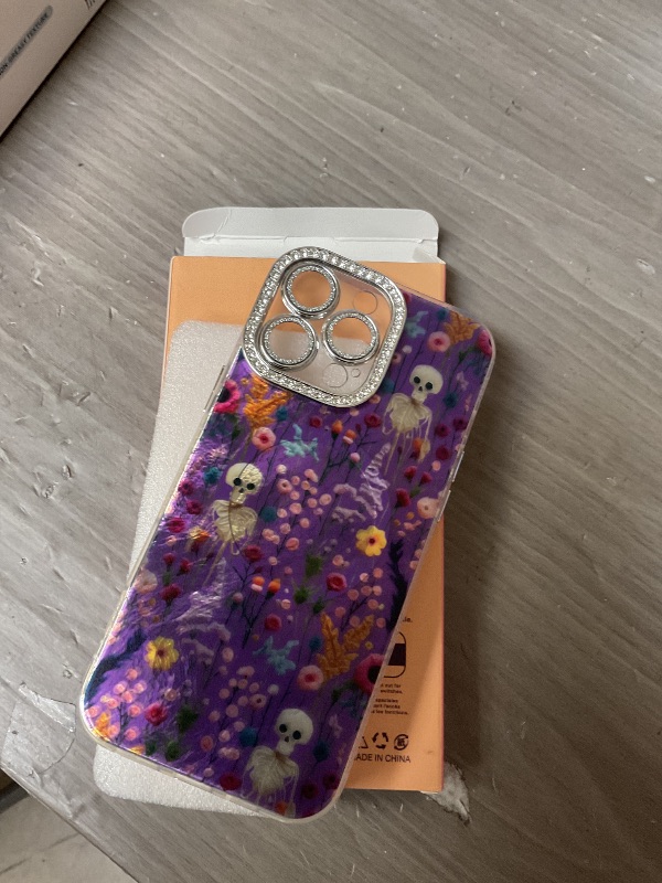 Photo 1 of Mainrenka Halloween Cases for iPhone 16 Pro, Cute Kawaii Skeleton Floral Phone Cover Protective Shockproof Phone Case Skull
