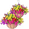 Photo 1 of 2 Sets Outdoor Artificial Flowers with 12" Hanging Basket, 24 Bunches of Faux Flowers with 2 Hanging Planters for Front Porch Pergolas Patio Balcony Garden Home Decor Vibrant Colors