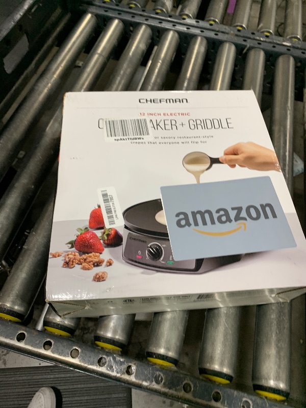 Photo 1 of CHEFMAN Electric Crepe Maker: Precise Temp Control, 12" Non-Stick Griddle, Perfect for Crepes, Tortillas, Blintzes, Pancakes, Waffles, Eggs, Bacon, Batter Spreader & Spatula Included, Black