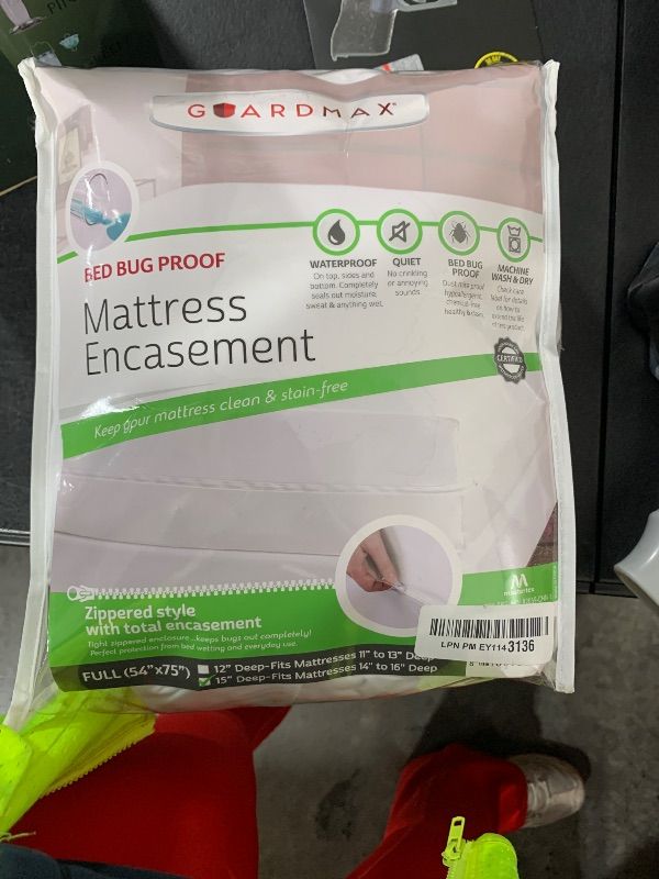 Photo 1 of Guardmax Jersey Knitted Full Zippered Mattress Encasement with Deep Pockets - Waterproof & Bed Bug Proof Mattress Protector - Comfortable, Soft, and Noiseless Zippered Bedding - (54 x 75 x 15)