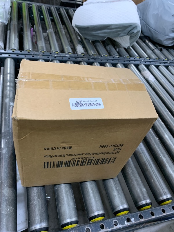 Photo 1 of SUT 100Pcs Black Plastic Plates, Hammered Plates Disposable Heavy Duty, Black Disposable Plates With Gold Rim, Fancy Plastic plates Include 50 Dinner and 50 Dessert plates for Wedding
