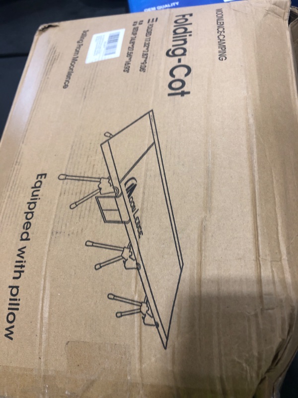 Photo 1 of MOON LENCE Height Adjustable Camping Cot - Supports 330 lbs, Portable Folding Bed with Leg Extenders & Camping Pillow for Camping, Hiking, Sleeping, Black