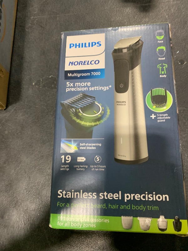 Photo 1 of Norelco Philips Multigroom 7000 Series, All-in-One Trimmer, Beard Trimmer and Hair Clipper, 19-Piece Men's Grooming Kit for Beard, Head, Hair, Body, and Face, Soft Pouch, MG7910/49