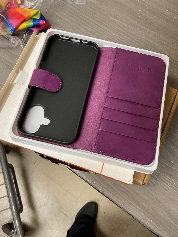 Photo 1 of DuckSky Compatible with iPhone 16 6.1" Genuine Leather Wallet case?RFID Blocking??4 Credit Card Holder??Real Leather? Flip Folio Book Phone case Protective Cover Women Men for Apple 16 case Purple