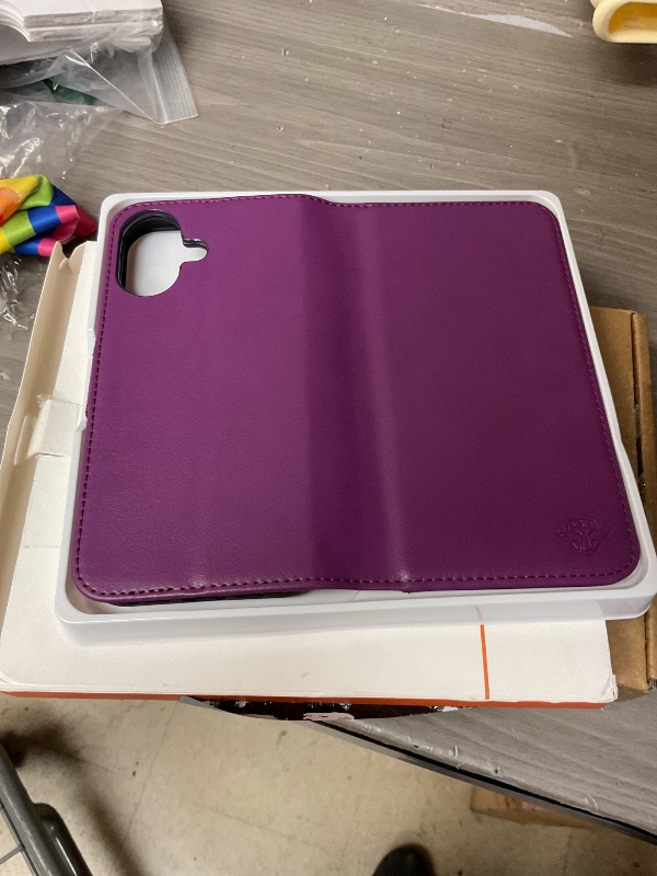 Photo 1 of DuckSky Compatible with iPhone 16 6.1" Genuine Leather Wallet case?RFID Blocking??4 Credit Card Holder??Real Leather? Flip Folio Book Phone case Protective Cover Women Men for Apple 16 case Purple