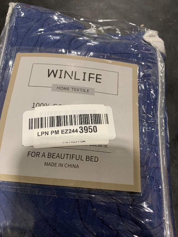Photo 1 of WINLIFE 100% Cotton Quilted Pillow Sham Floral Printed Pillow Cover (Standard, Navy Blue)