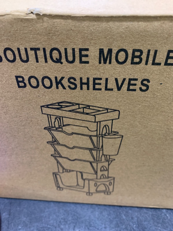 Photo 1 of 5 Tier Book Rack Storage Bookshelf, Removable Movable Bookcase, Mobile Bookshelf with Wheels Utility Organizer Bookshelves for Kids Children Students Study in Bedroom Living Room School (Whiteness)