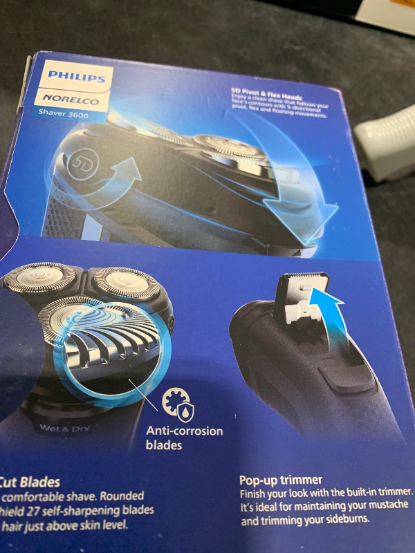 Photo 1 of Philips Norelco Shaver 3600 Series, Wet and Dry Electric Shaver, P-Cap, Travel Pouch, Storm Blue, Model S3243/91