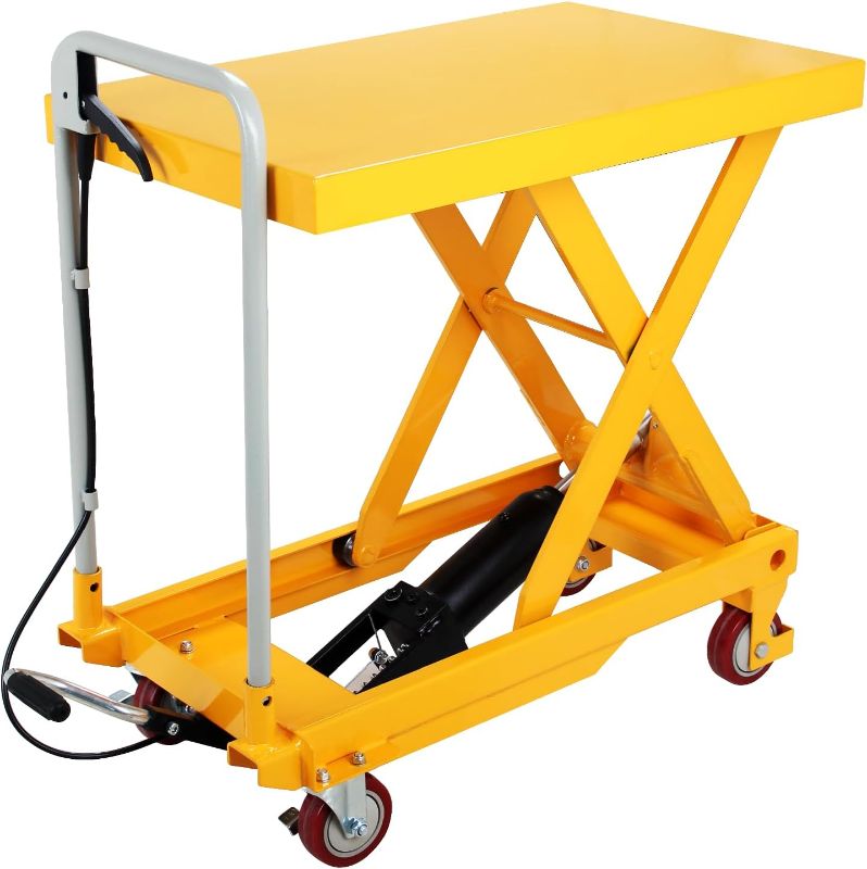 Photo 1 of Hydraulic Lift Cart, 9" to 28.5" Lifting Height 500lbs Capacity Lift Table Cart with Foldable Handle and 4 Wheels, Manual Scissor Lift Table Fits for Material Handling and Elevating