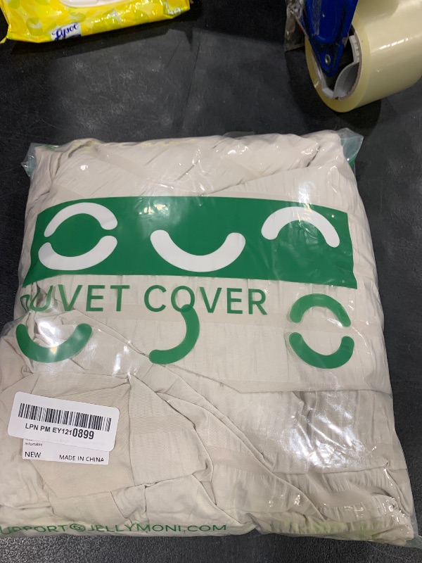 Photo 1 of JELLYMONI Beige Duvet Cover Queen Size, 3pcs Washed Microfiber Bedding Set, Soft Breathable Seersucker Duvet Cover Set with Zipper Closure and Corner Ties for All Seasons