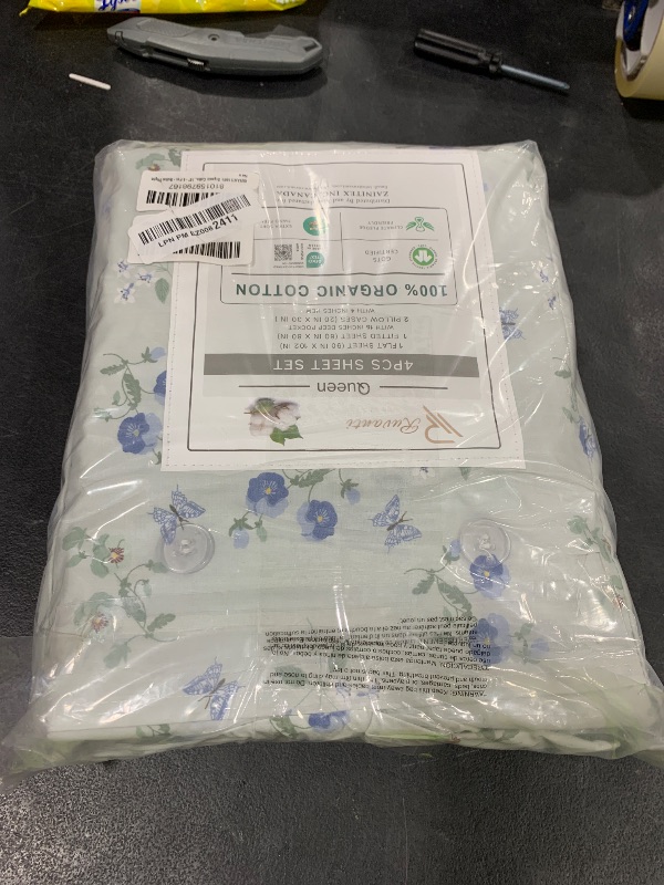 Photo 1 of RUVANTI 100% Organic Cotton Sheets Queen Size, Percale Weave, GOTS Certified, 4-Piece Set, Deep Pocket 15", Crisp & Breathable, Soft Durable Bedding, Sábanas Algodón Orgánico – Butter Flight