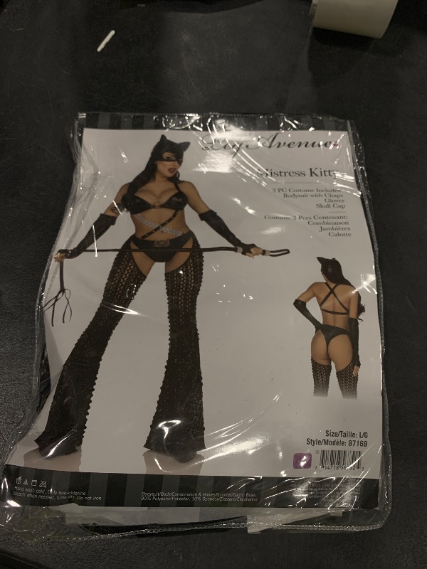 Photo 1 of Leg Avenue Women’s 3 PC Mistress Kitty Halloween Costume with Catsuit, LARGE,Black