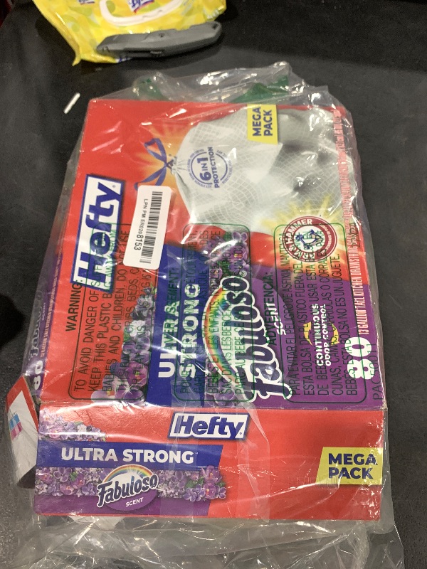 View 2 of Hefty Ultra Strong 13 Gallon Trash Bags, Tall Kitchen Trash Bags 13 Gallon Size, Resist Leaks, Punctures, and Rips, Continuous Odor Control, White, Fabuloso Scent, 80 Bags